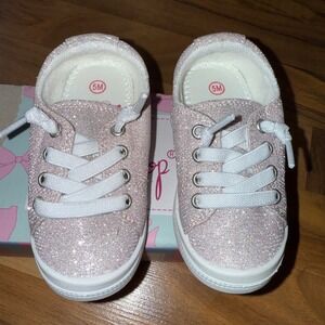 Lil Lollie Girls Pink Glitter no tie Lace Sneakers Size 5M‎ NEW slip on toddler